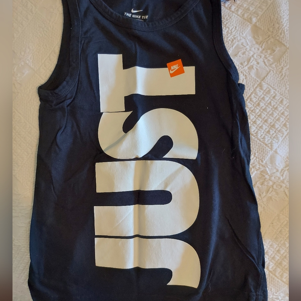 Nike Boys Black Tank Top with White 'Just Do It' Graphic